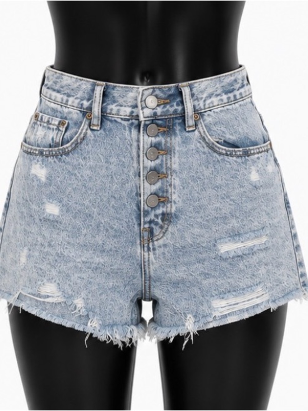 PacSun Light Blue Distressed High-Rise Denim Shorts